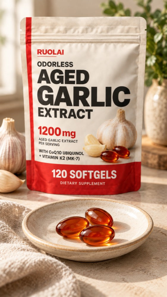 Demo image — Up close, RUOLAI aged garlic lifestyle illustration
